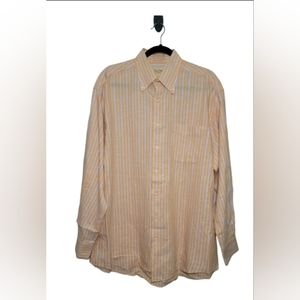 Peter Millar Mens Large Button Down Shirt Linen Blend Orange Blue